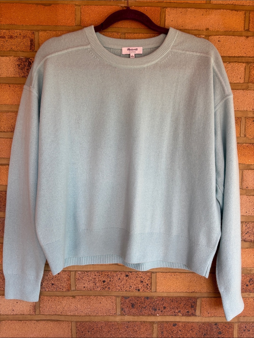 NWT Madewell Cashmere Raglan Sleeve Wide Rib Stitched Back Crewneck Sweater L